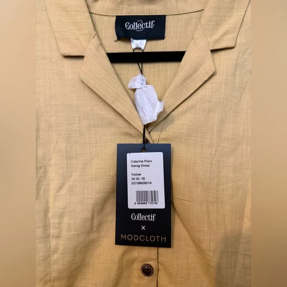 Collectif Cherish Era x Modcloth Vintage Style Yellow Midi Shirt Dress - Picture 4 of 4